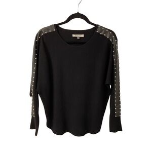 Sioni Milano Black Knit Studded & Faux Leather Details On Sleeves Size Medium